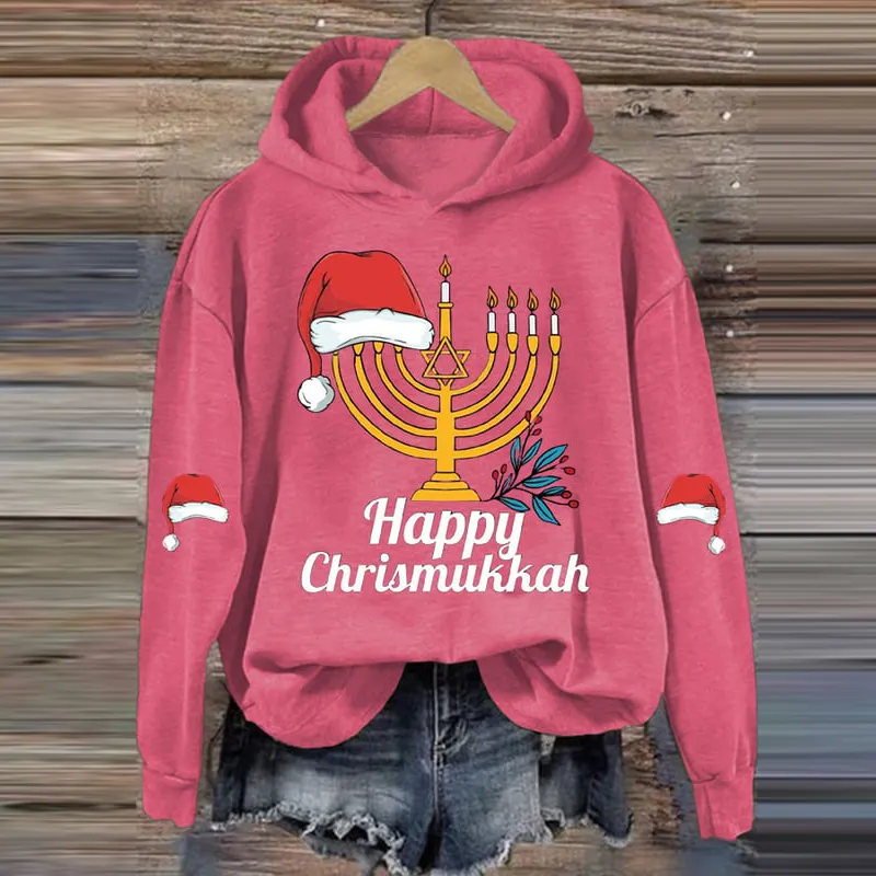 Hanukkah Menorah Print Hoodie