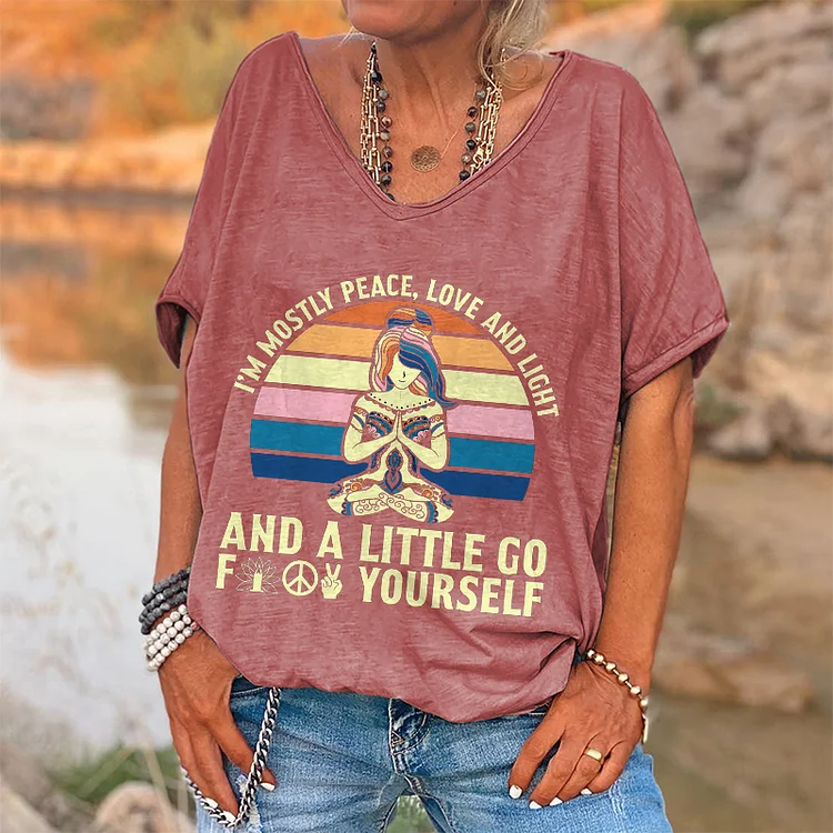 I'm Mostly Peace, Love And Light Printed Women's V-neck T-shirt
