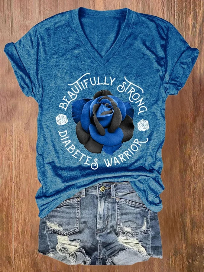 Women's Casual Diabetes Awareness Print Short Sleeve T-Shirt