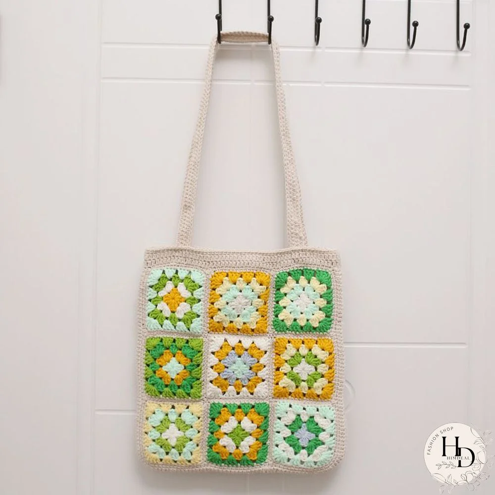 Multi Colors Hand Woven Knit Summer Sunflower Daisy Flowers Tote Bag