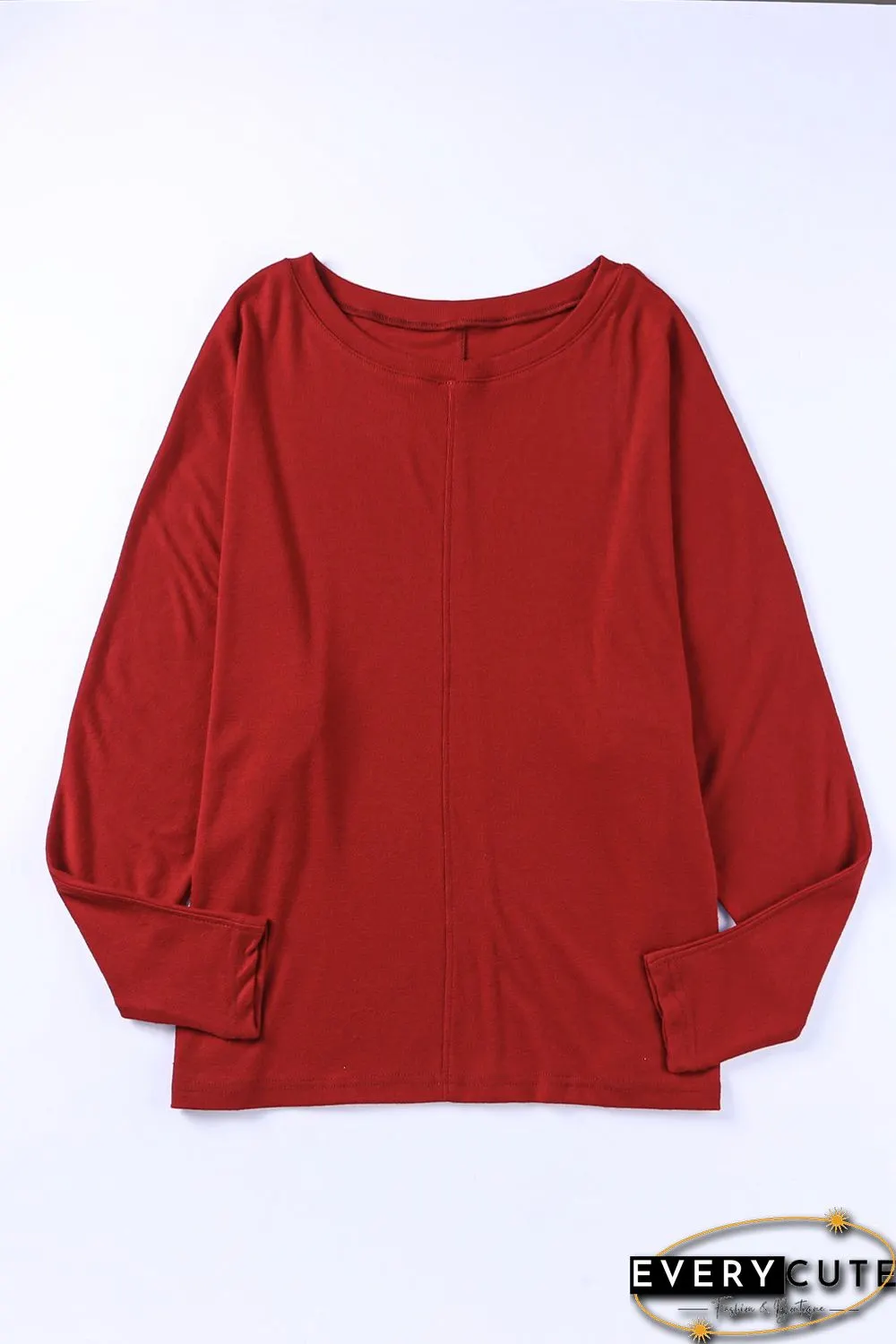 Red Solid Color Patchwork Long Sleeve Top