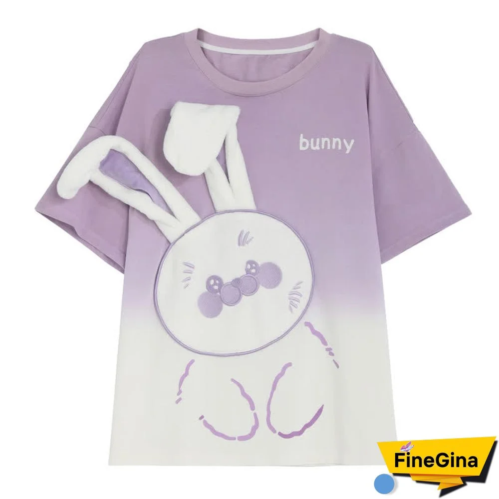Cartoon Bunny Print Colorblock Loose T-shirt