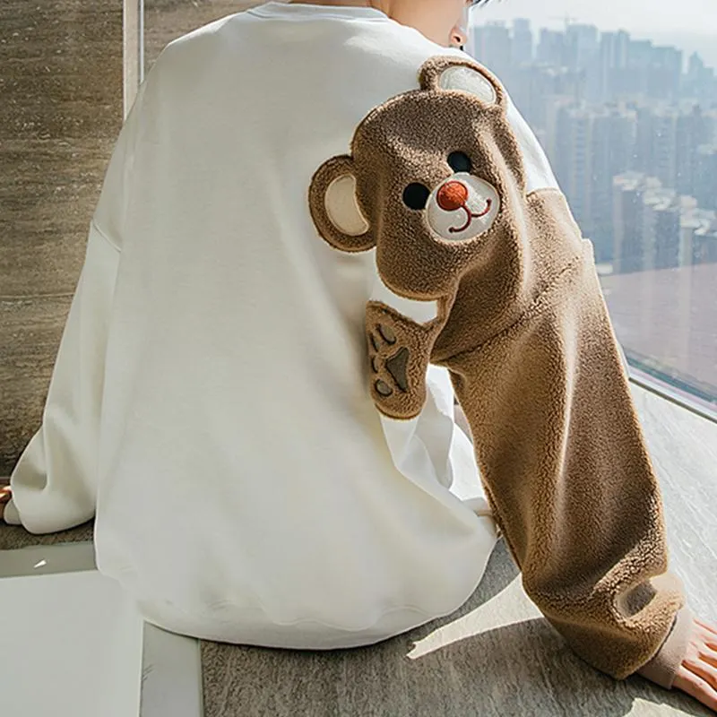Bear Plush Embroidery Loose Sweatshirt