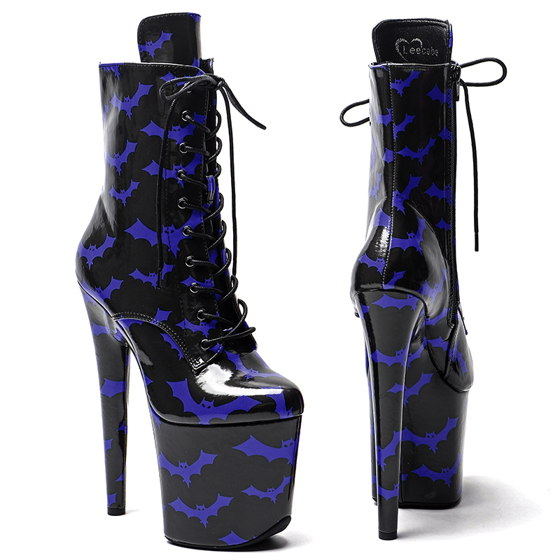 VCshoes 20CM/8inches Bat Pattern Ankle Boots Fetish Stripper Shoes Women Pole Dance Models Catwalk Show High Heels 3B