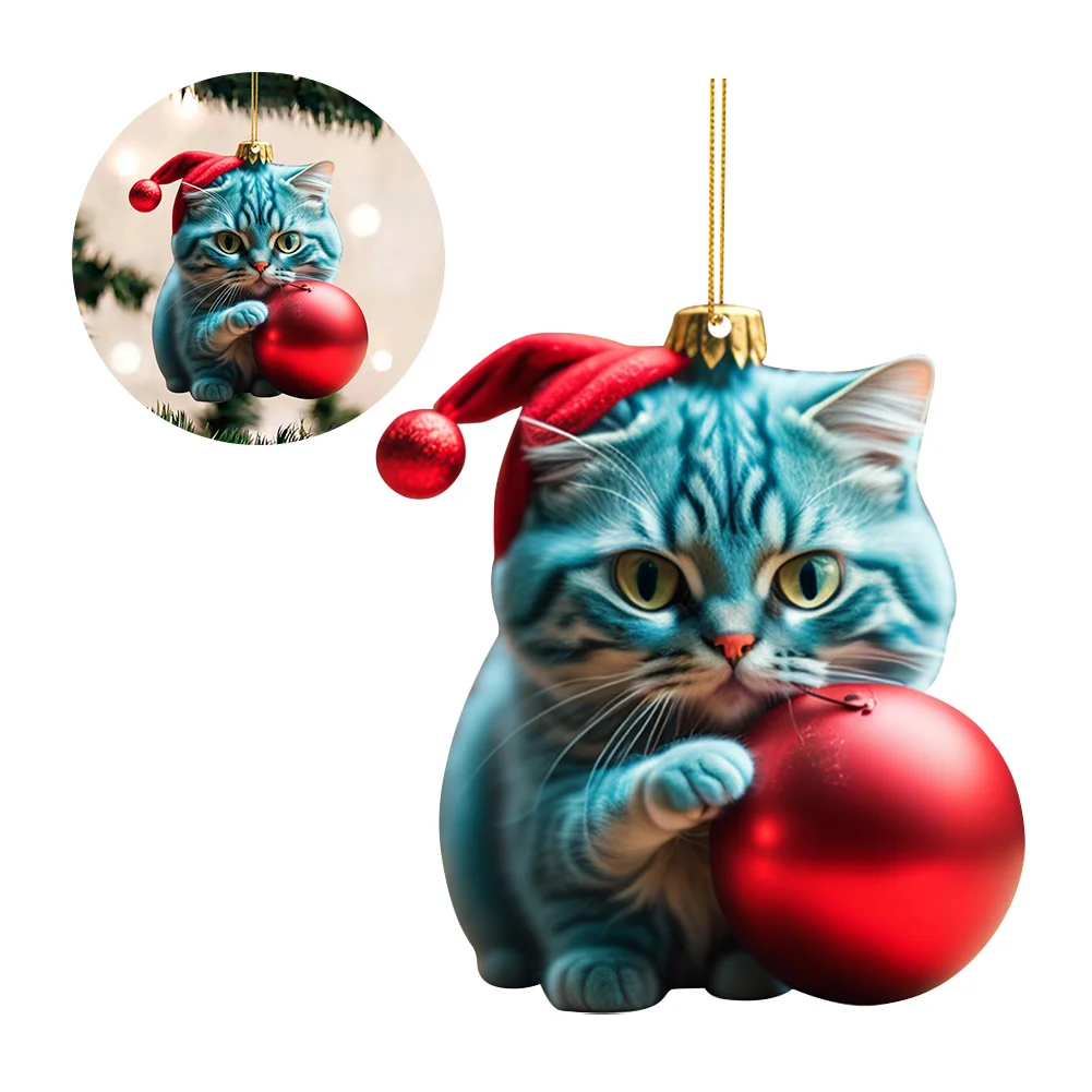 Christmas Cute Hanging Cat Ornaments Acrylic Tree Car Pendant Decorations (J)
