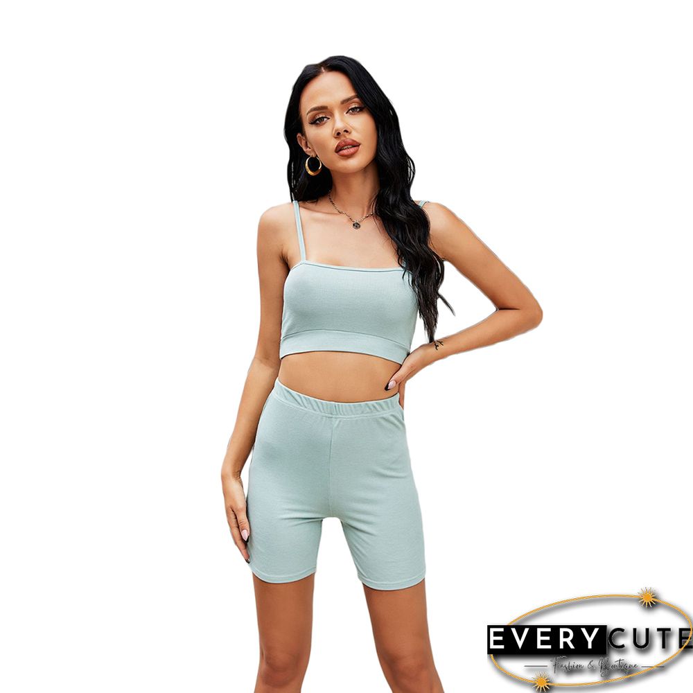 Light Green Spaghetti Straps Crop with Shorts Loungewear