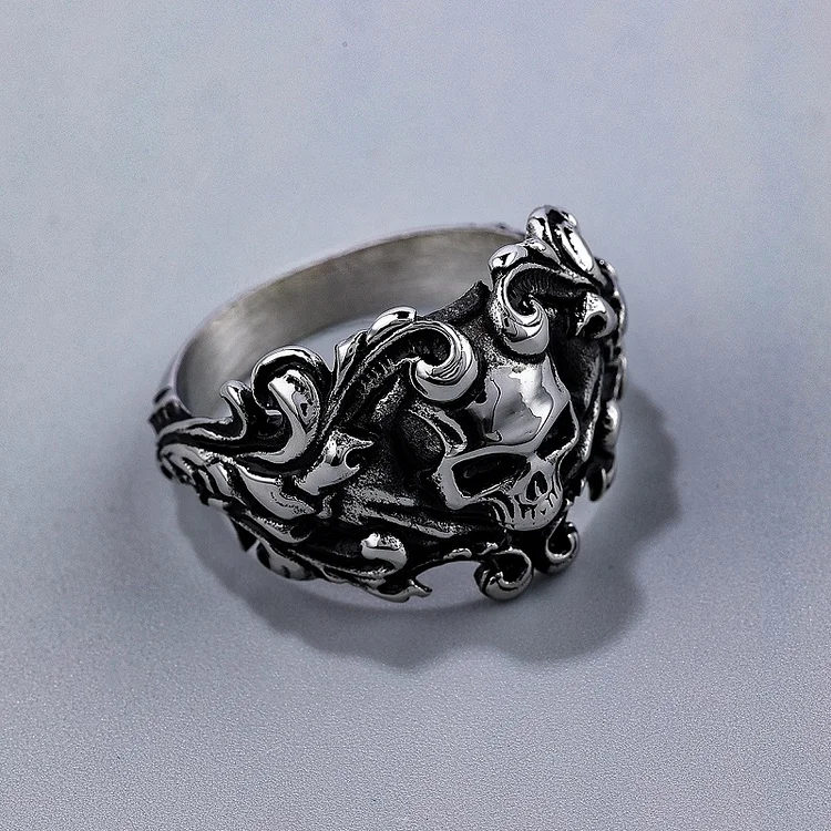 Flower Skull Head Ring