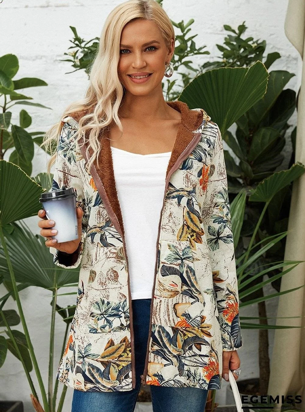 Casual Printed Velvet Coat | EGEMISS