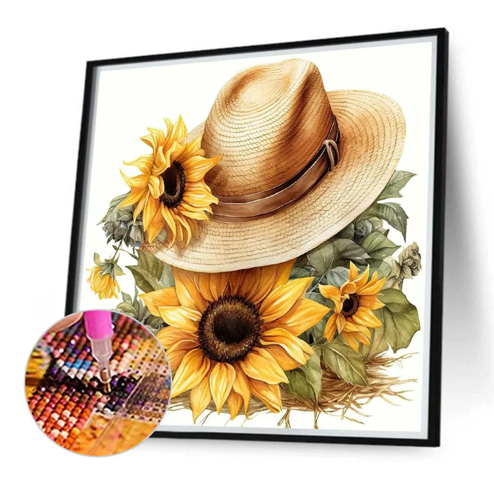 Full Round Diamond Painting 40*40cm - Sunflower Straw Hat