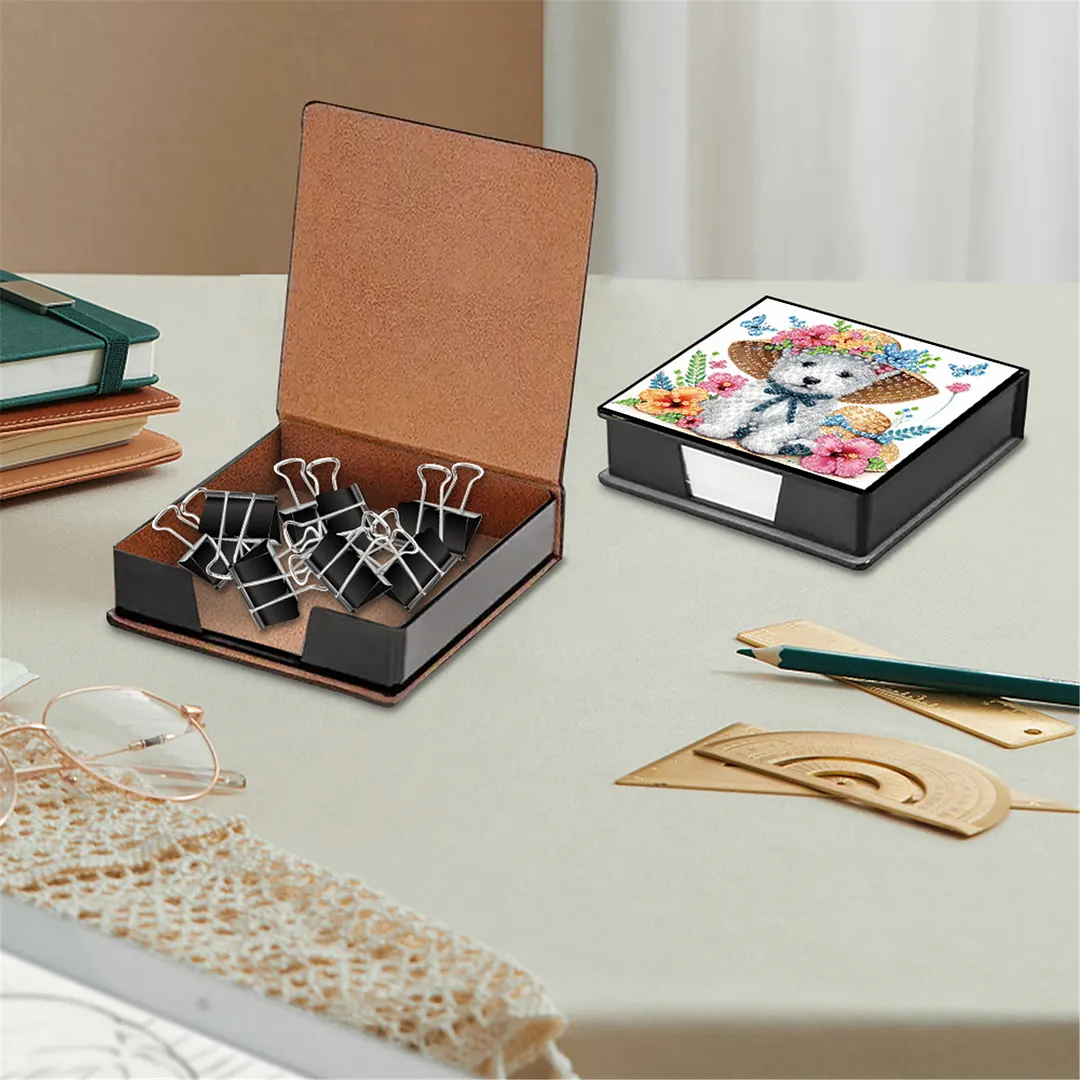 5D Puppy DIY PU Diamond Painting Notecard Box with 160 Sheets Paper Note Holder