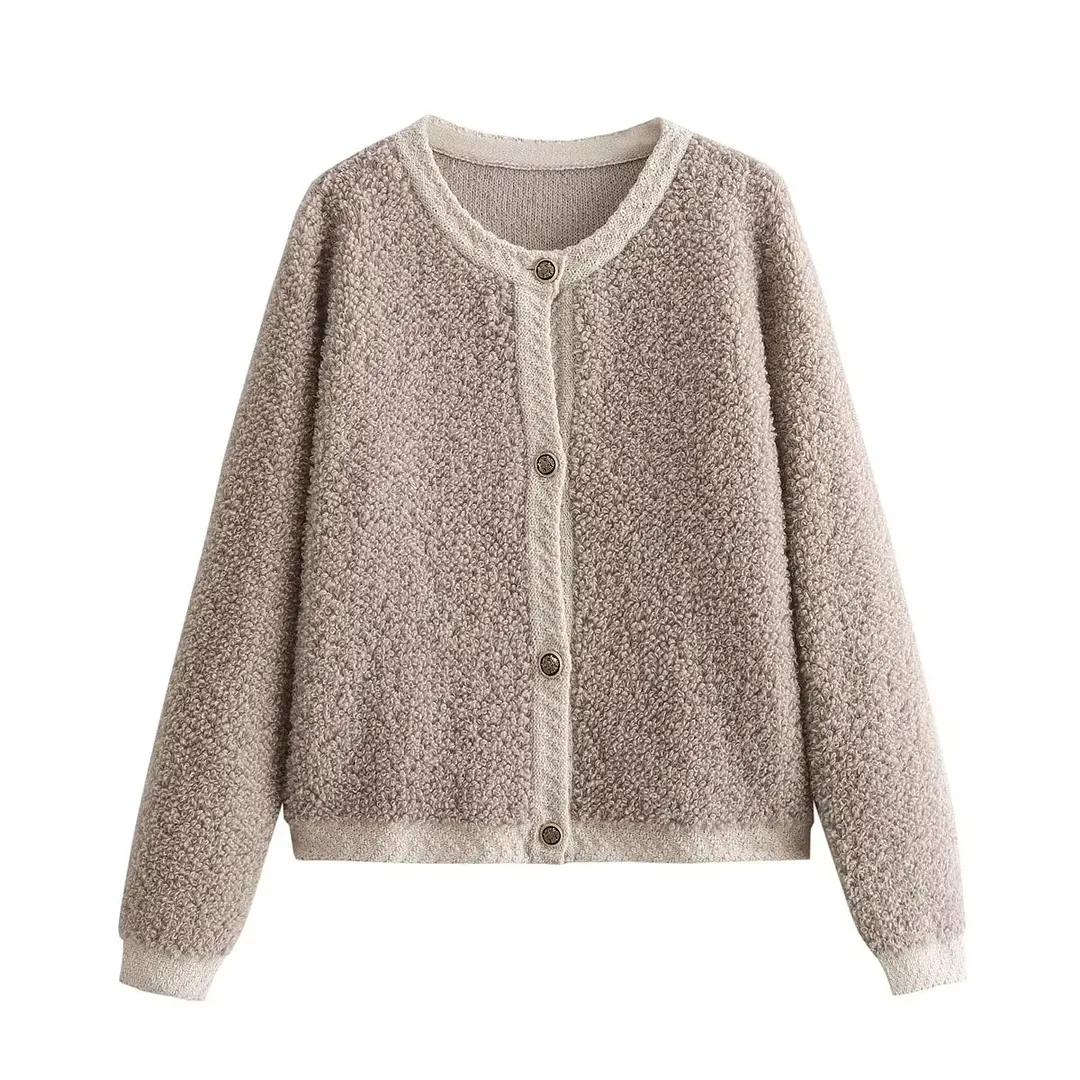 Nigikala Nigikala Autumn And Winter New Women's Pure Color Small Fragrant Knitted Shirt Short Hair Coat B62822