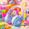 Light-Up Wireless BT Headphones Rechargeable Kawaii Wireless BT5.3 Headset Gradient Color HiFi Stereo Gaming Earphones for Home Office School Outdoor Travel