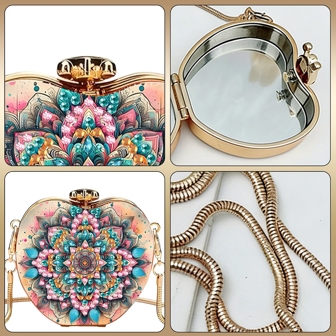 Mandala DIY Acrylic Love Diamond Art Painting Card Case Wallet with Chain Small Diamond Painting Crossbody Bag for Adults Women Girls Gift