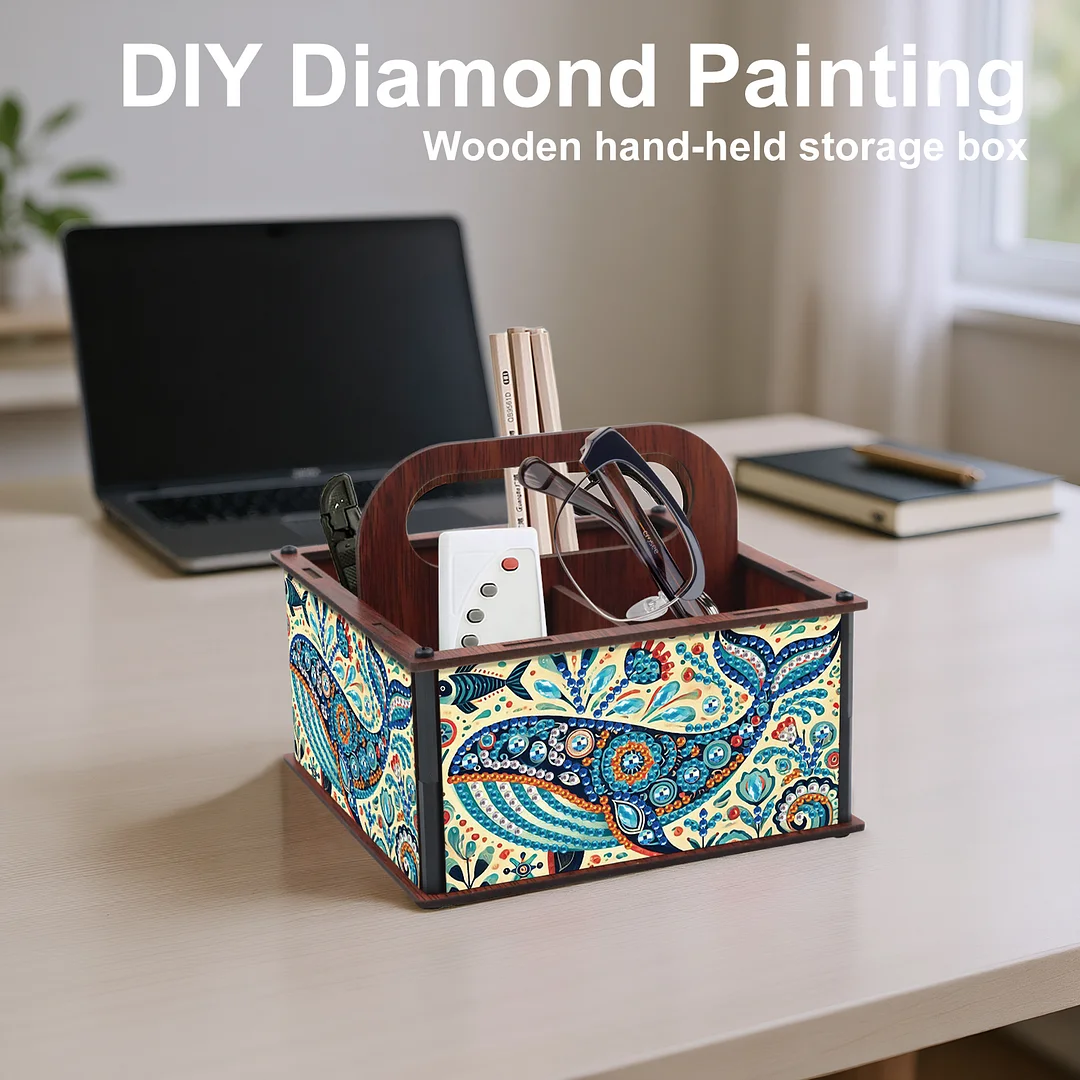 DIY Dolphin Wooden Diamond Painting Handheld Storage Box Kit Tabletop Art Decor