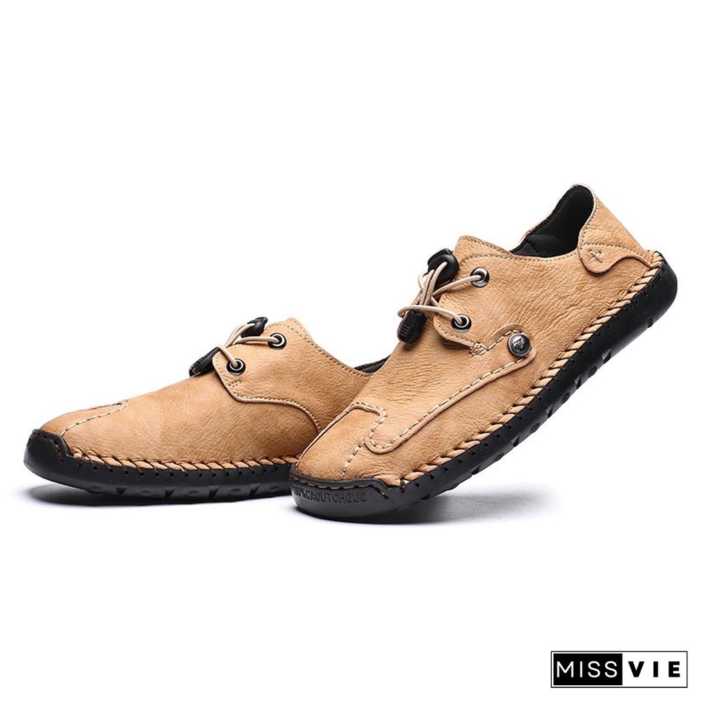 Men's Spring / Fall Casual Daily Outdoor Oxfords Walking Shoes Faux Leather Handmade Wear Proof Light Yellow / Black / Beige