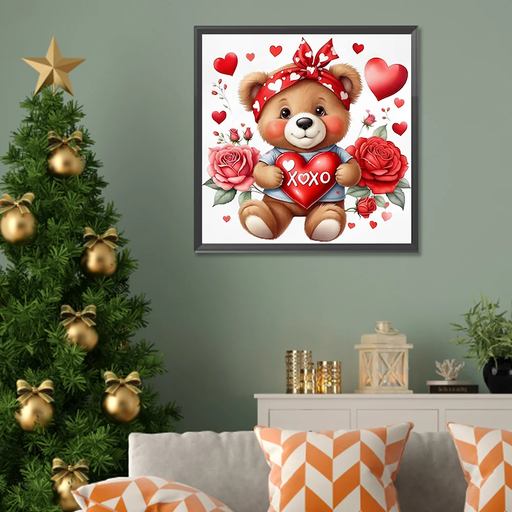 Diamond Painting - Full Round Drill - Love Rose Bear(Canvas|30*30cm)