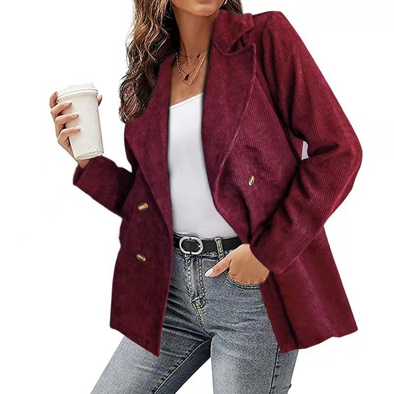 Lapel Lapel Ladies Long Sleeve Fashion Corduroy Casual Solid Color Jacket