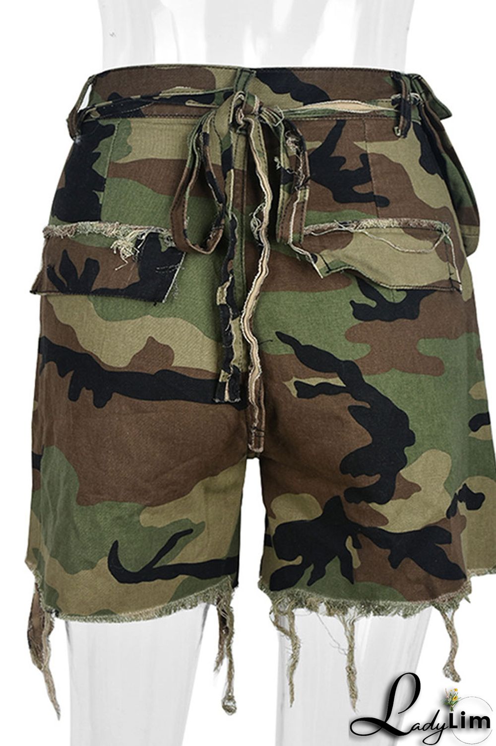 Camouflage Fashion Casual Camouflage Print Ripped Patchwork Regular High Waist Shorts