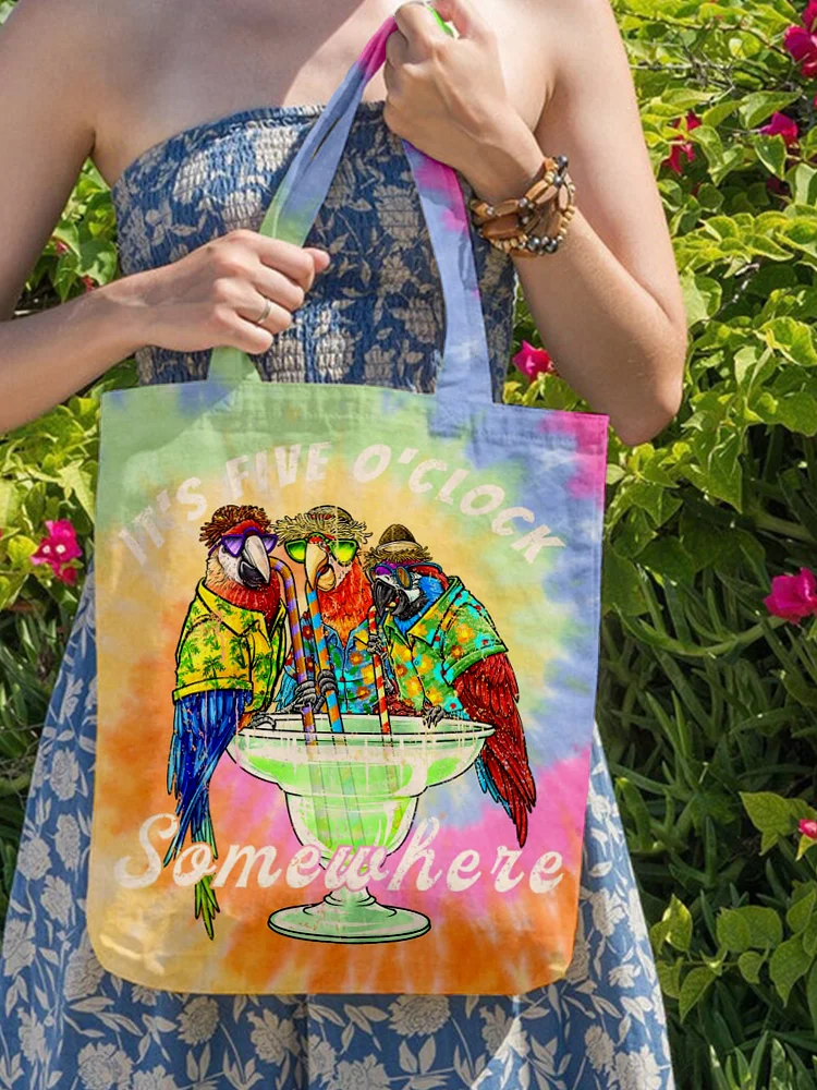 It's 5 O'clock Somewhere Jimmy Memorial Tie Dye Canvas Bag