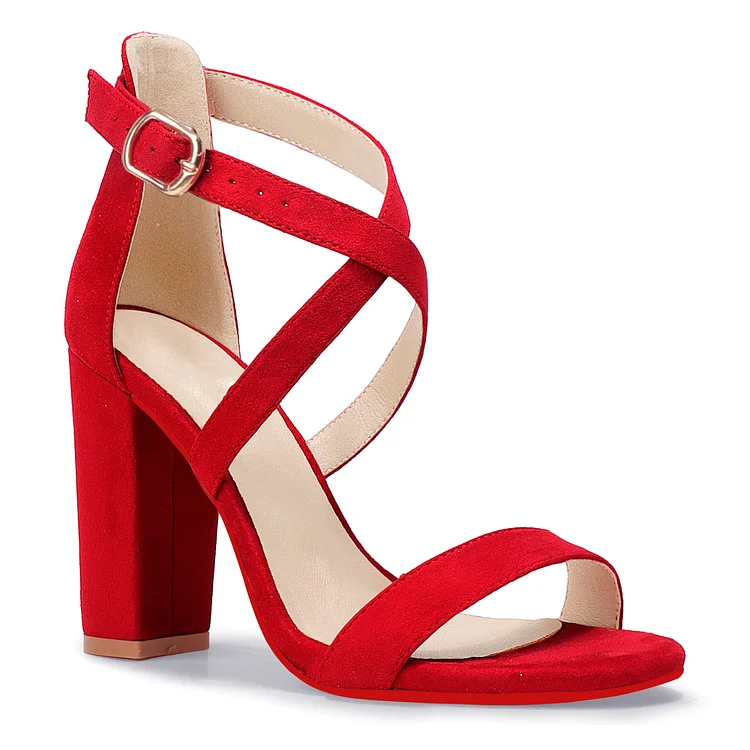 100mm Red Bottom Chunky High Heel Sandal Strappy Open Toe Ankle Strap Dress Shoes  VOCOSI VOCOSI