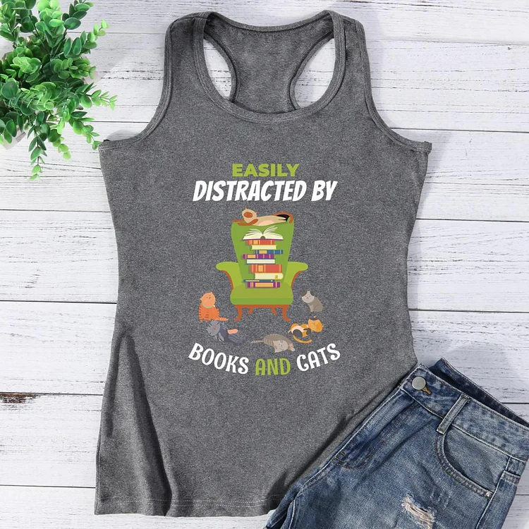 Easily Distracted by Cats and Books Book Lovers Vest Top