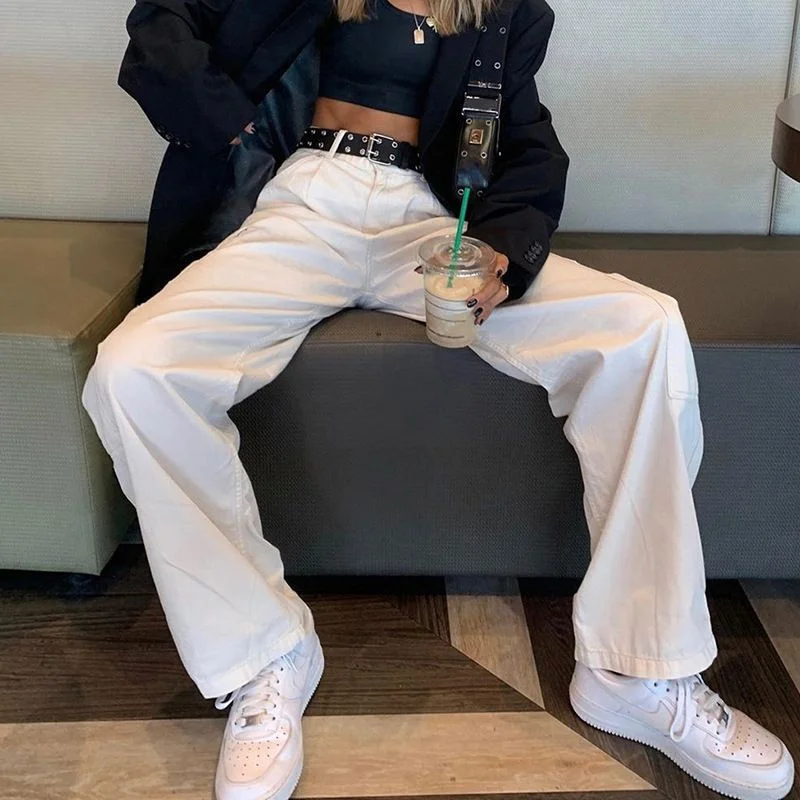 High-Waist Loose-Fit Harem Cargo Jeans YP298