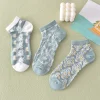Summer Light Green Floral Women Short Socks 10 Pairs