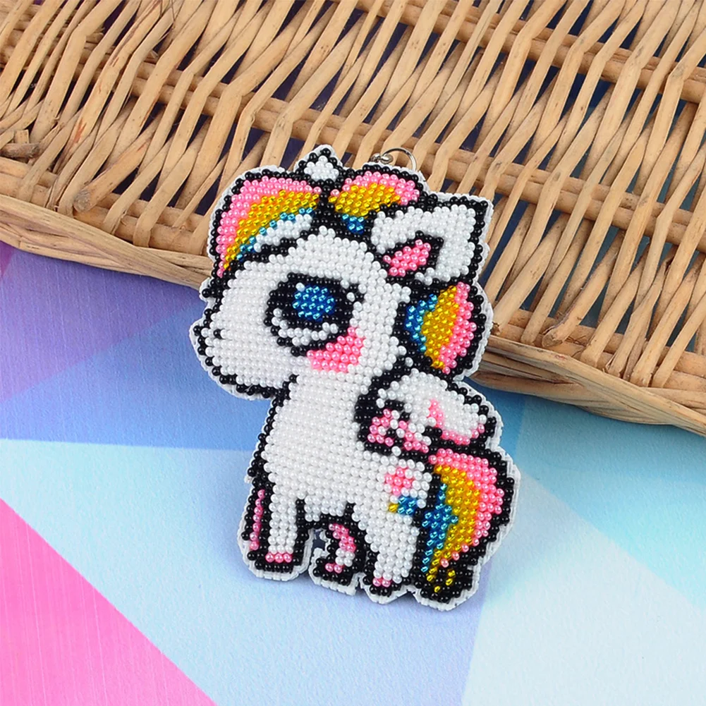 White Horse - Stamped Bead Embroidery - Keychain