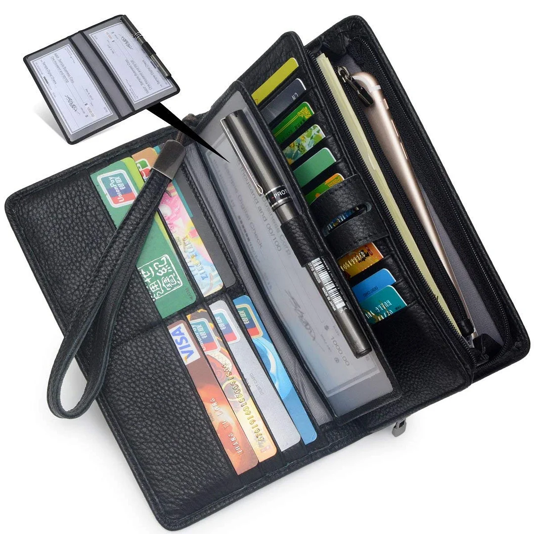 Women's Big Fat Rfid Leather Wristlet Wallet Organizer Large Phone Checkbook Holder with Zipper Pocket