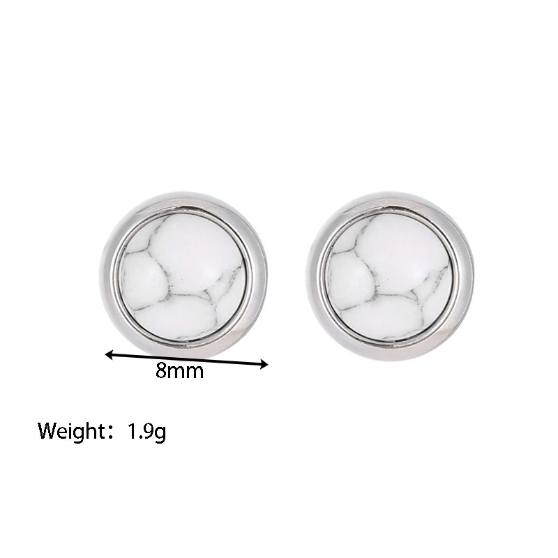 1 Pair Classic Style Round Texture Inlay 304 Stainless Steel Turquoise White Gold Plated Gold Plated Ear Studs