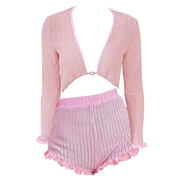 Pink Knit Top & Shorts Set