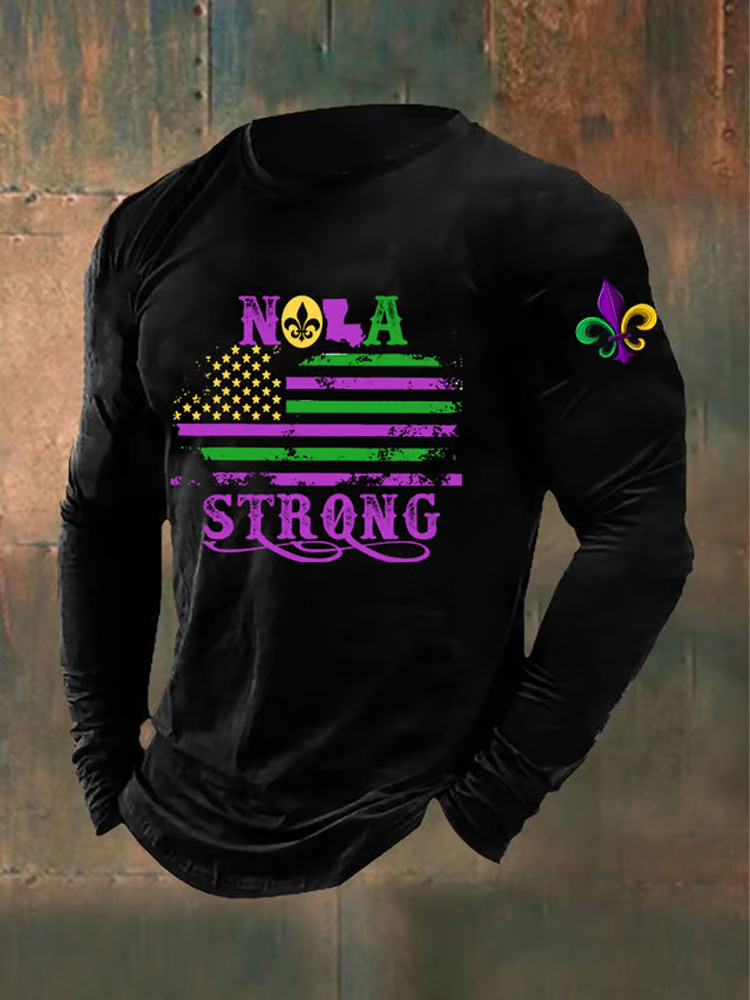 Comstylish Men's Mardi Gras Nola Strong Casual Long Sleeve T-Shirt
