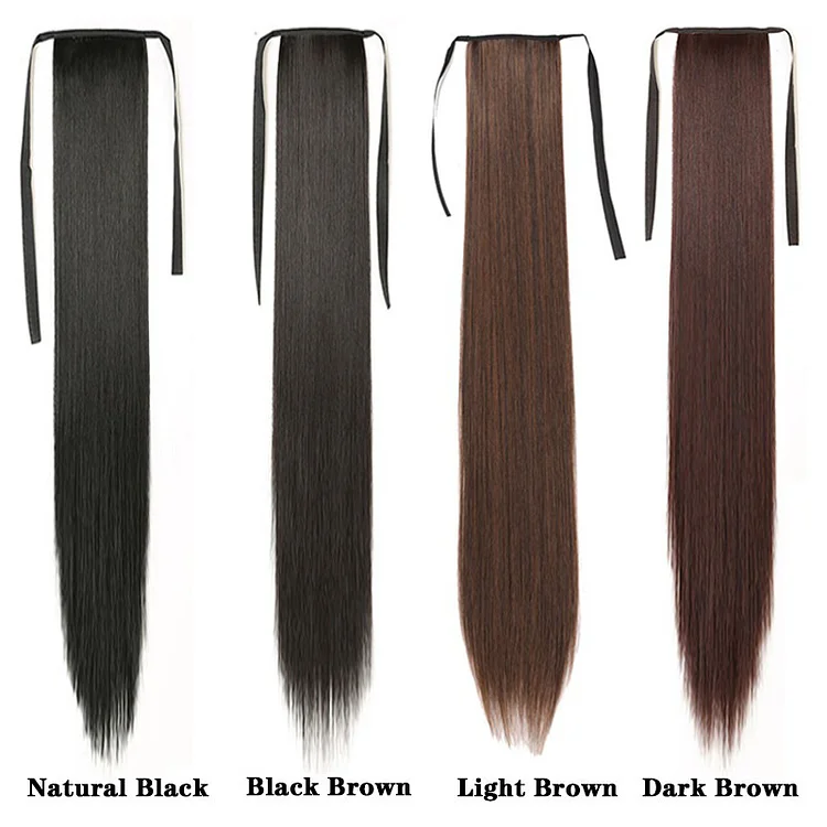 Daily Black Long Straight Lace-up Ponytail Wigs