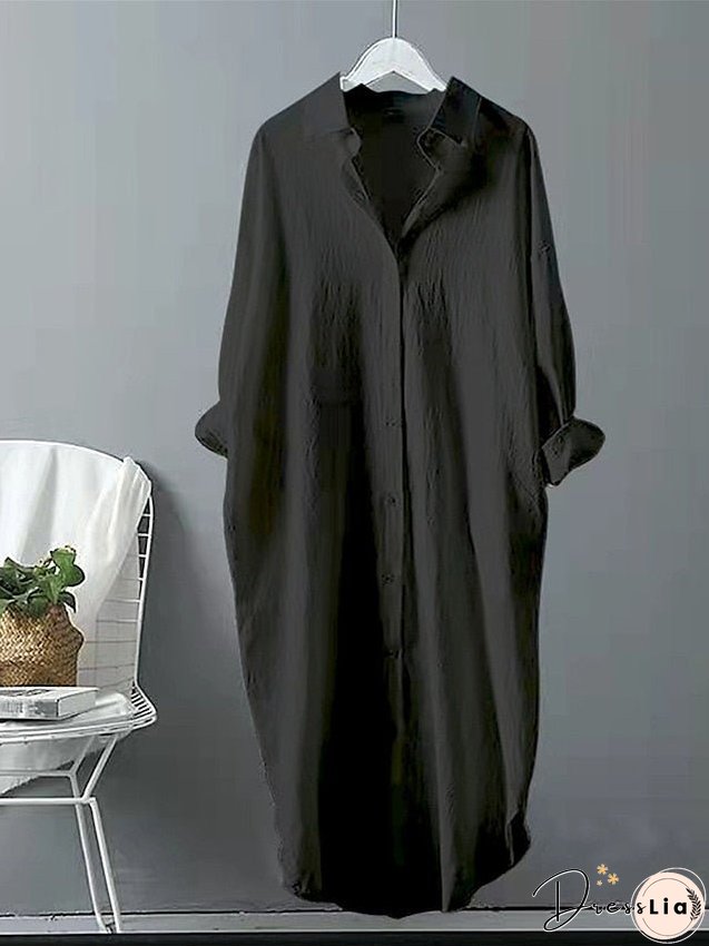 Plus Size Shirt Dress Casual Dress Shift Dress Solid Color Long Dress Maxi Dress Long Sleeve Button Shirt Collar Basic Outdoor Black White Spring Summer L XL XXL 3XL 4XL for Women