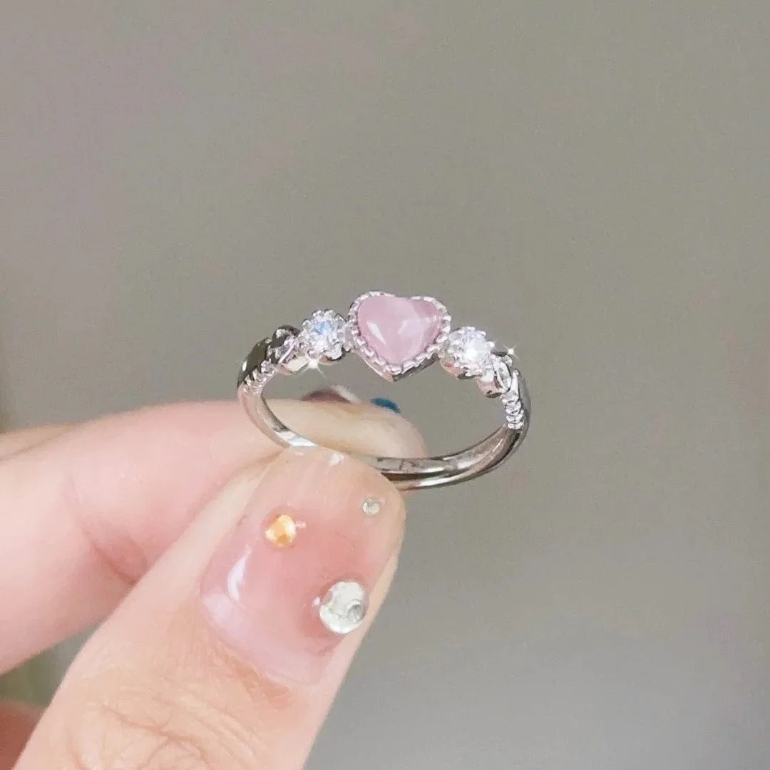 Sweet Chic Pink Opal Heart Ring