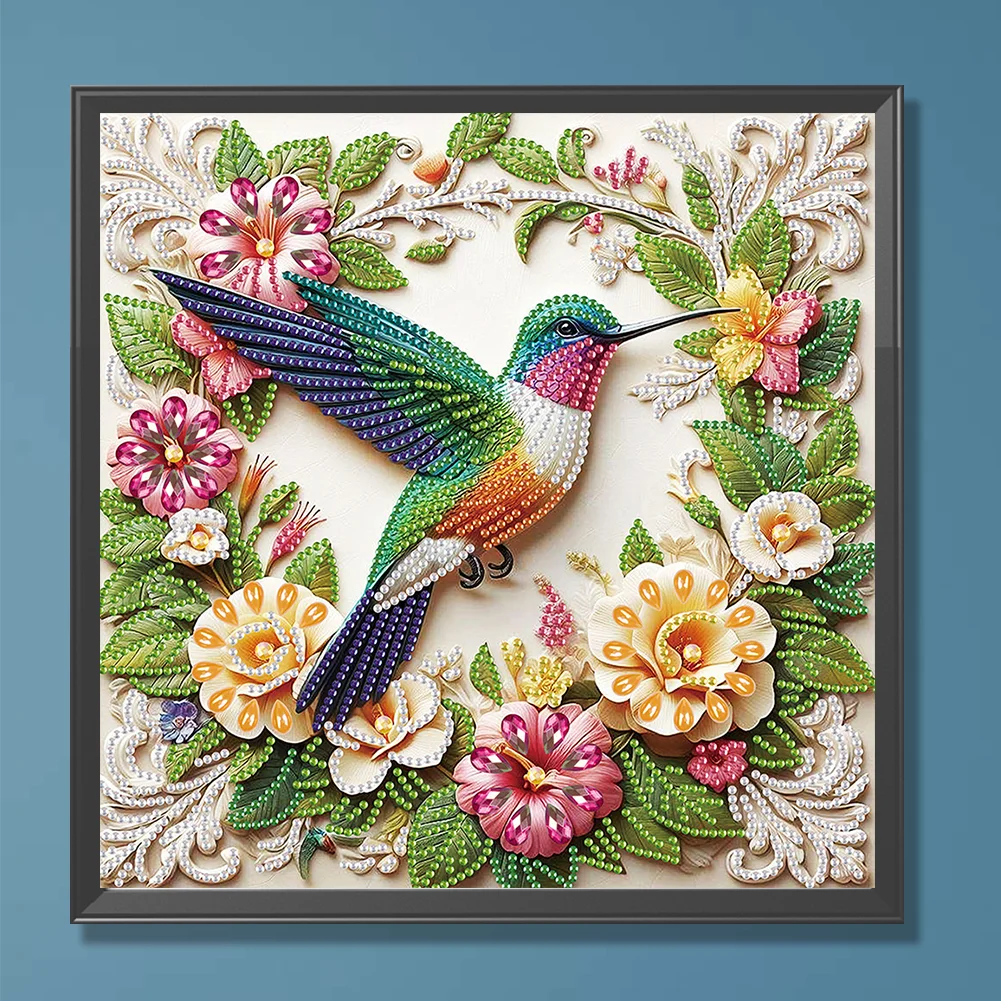 Diamond Painting - Partial Special Shaped Drill - Flower Hummingbird(Canvas|30*30cm)