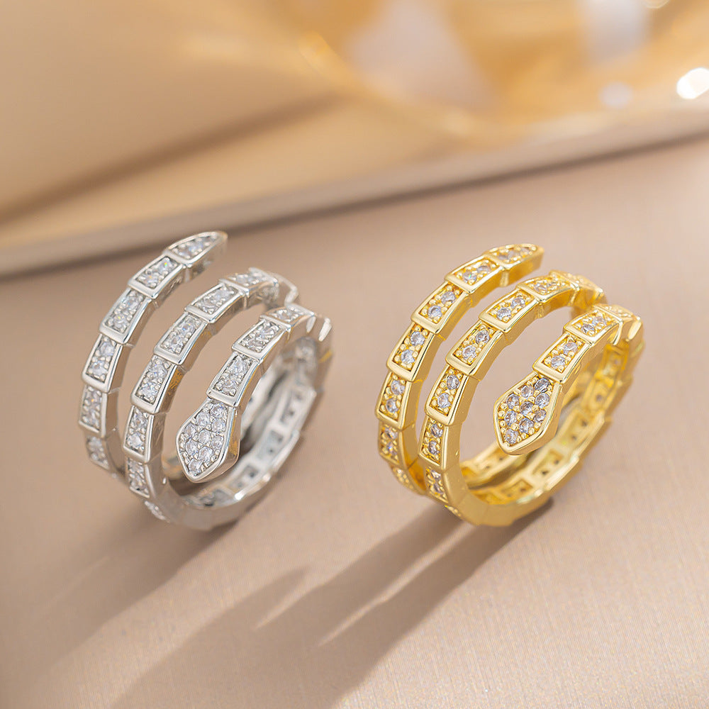 Fashion Snake-Shaped Snake Bone Ring For Women Ins Trendy Niche Design Adjustable Ring