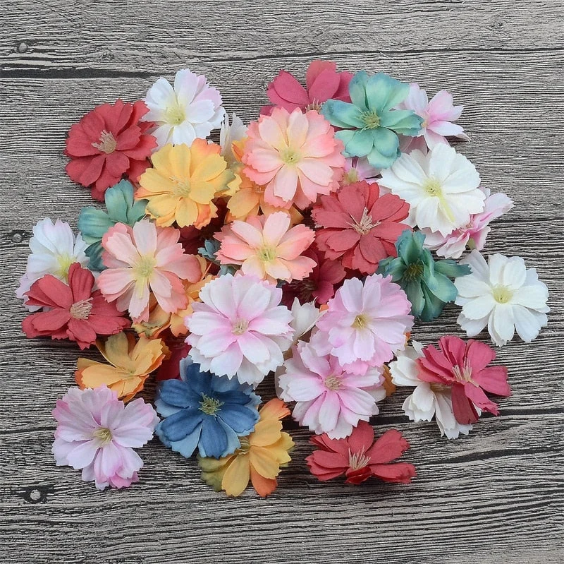 10/100pcs Mini Artificial  Silk Daisy Flower Heads For Wedding Home Decoration Handwork DIY Garland Accessories Fake Flower