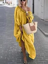 Solid Long Puff Sleeves Maxi Dress