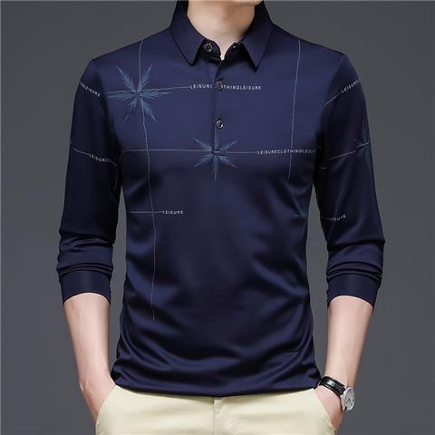 Gandisa Polo Long Sleeve Men's Turn-down Collar T-shirt Spring Summer Top Style Pullover V-Neck Tees Clothes Button Loose Print