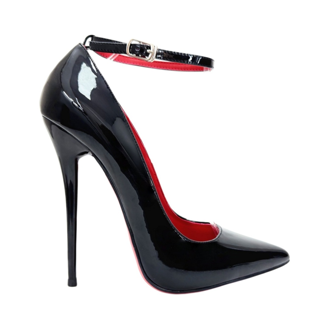 140mm/160mm Women Ankle Buckle Strap Red Bottom Pointed Stiletto Heels Evening Club Pumps-MERUMOTE