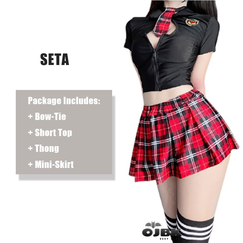 Tartan Patchwork Japanese Schoolgirl Cosplay Uniform Set Sexy JK Embroidery Pleated Role Playing Costume With Plaid Skirt Socks
