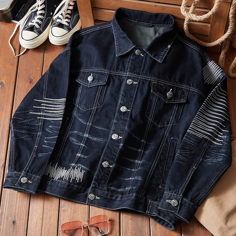 American Retro Water Washing Embroidered Jacket