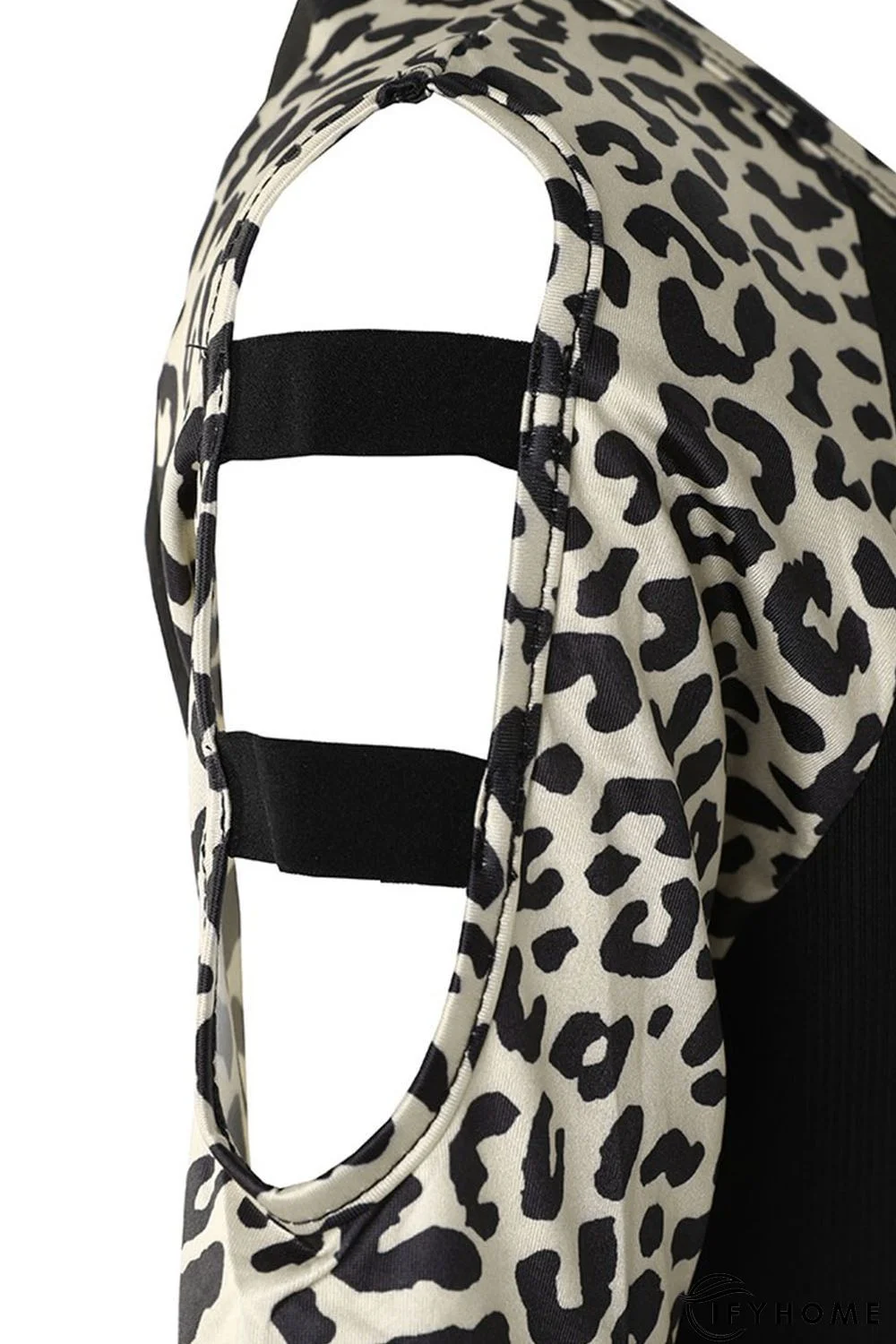 Black Leopard Color Block Cut Out Short Sleeve Top | IFYHOME