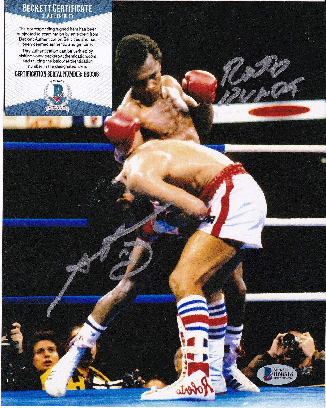 SUGAR RAY LEONARD / ROBERTO DURAN BOXING BECKETT AUTHENTICATED SIGNED 8x10