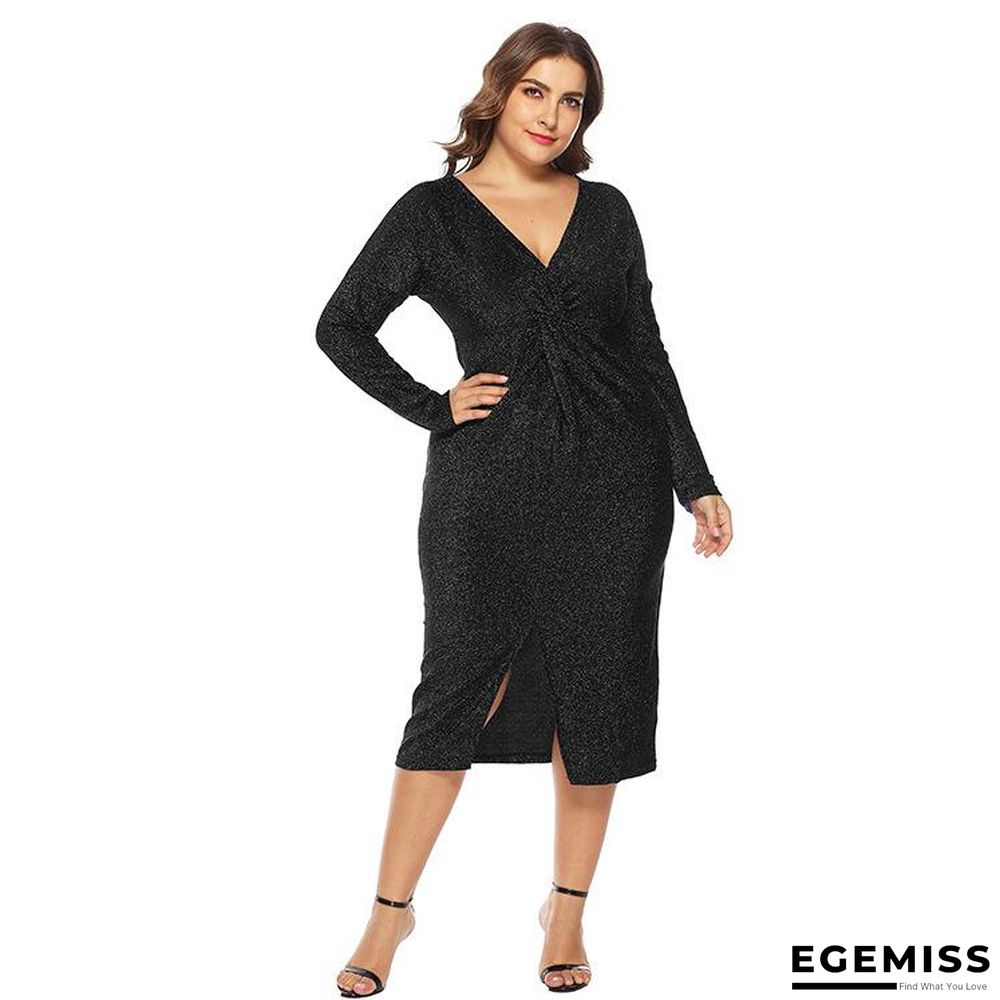 New European and American Large Size Women's V-neck Dress | EGEMISS
