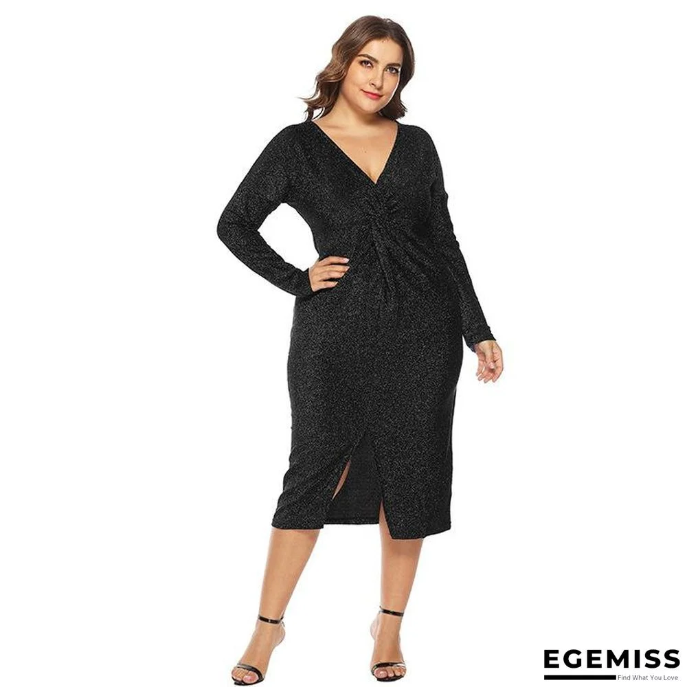 New European and American Large Size Women's V-neck Dress | EGEMISS