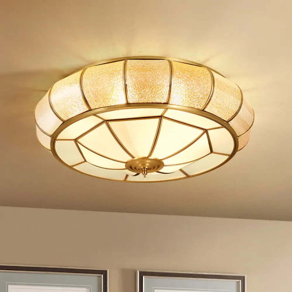 Gold Round Textured Glass Flush Ceiling Light For Traditional Bedroom &ndash; Elegant Flushmount