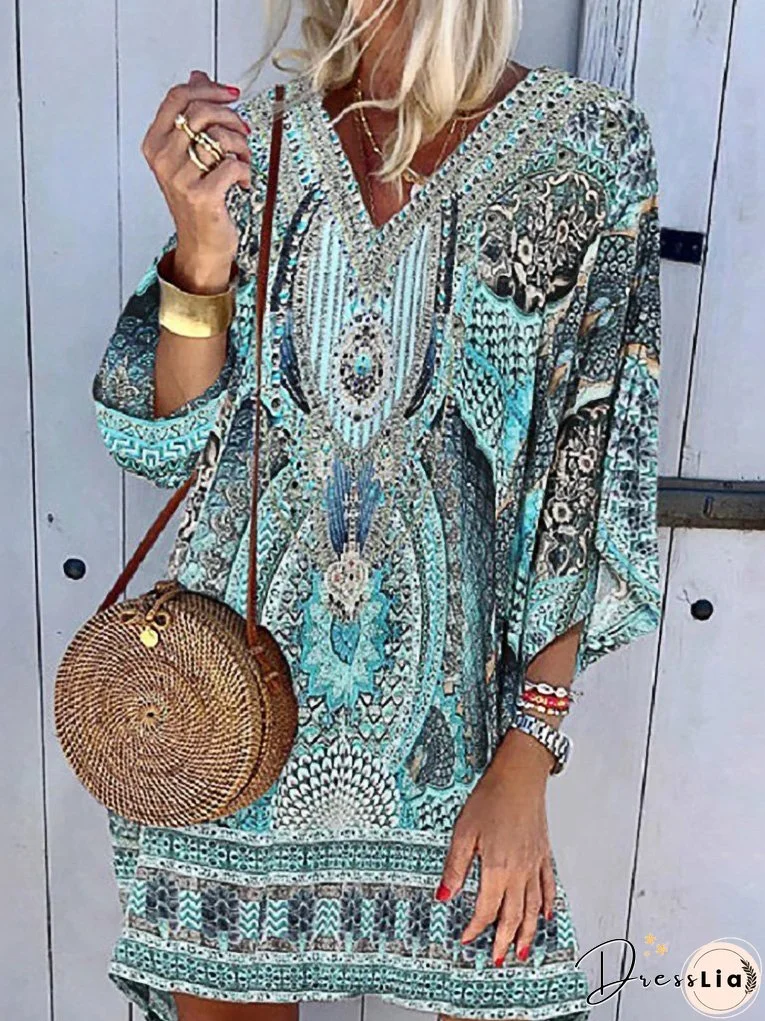 Casual Bohemian Long Sleeve Printed Dress for Women