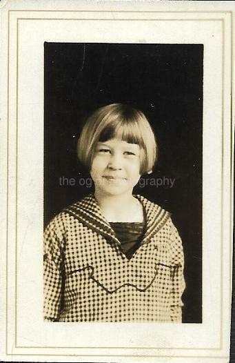 Small Found Photo Poster paintinggraph bw SCHOOL GIRL Original Portrait VINTAGE JD 110 2 X